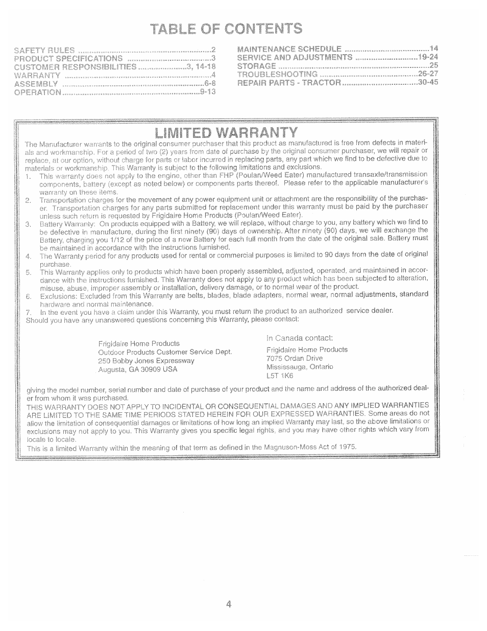 Poulan 169087 User Manual | Page 4 / 40