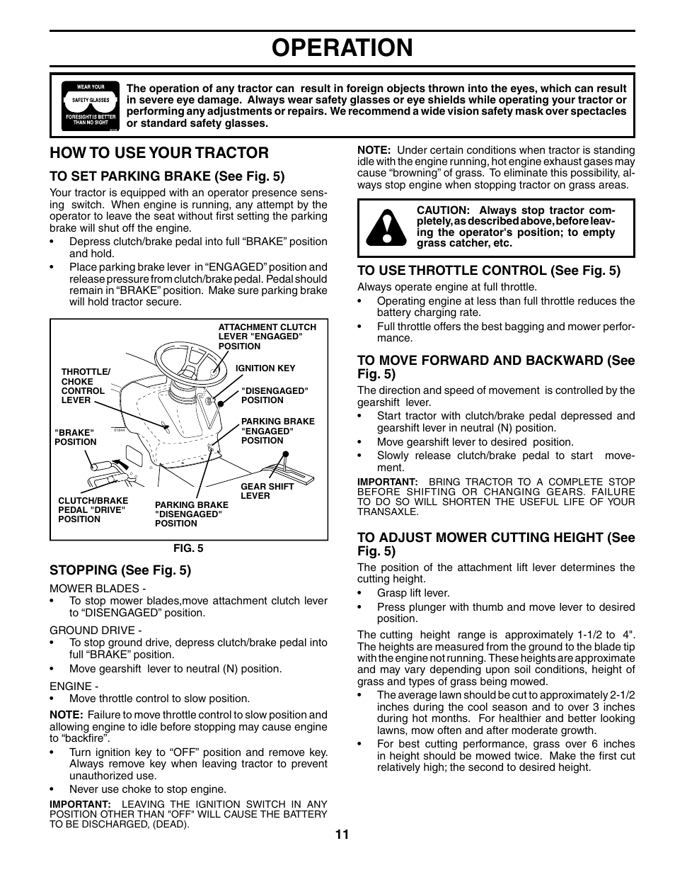 Operation, How to use your tractor | Poulan 191798 User Manual | Page 11 / 28