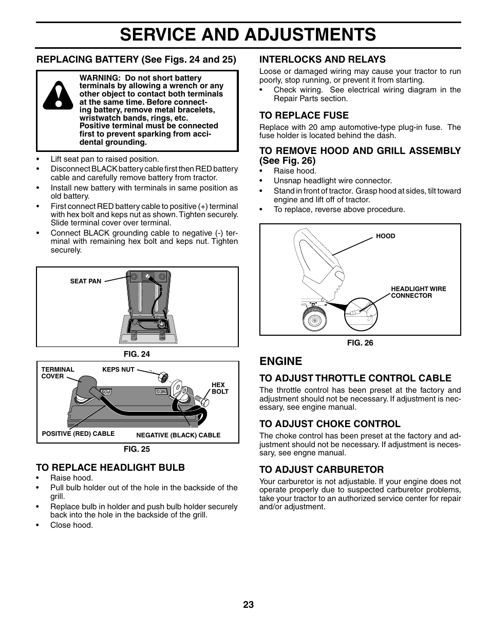Service and adjustments, Engine | Poulan 191798 User Manual | Page 23 / 28