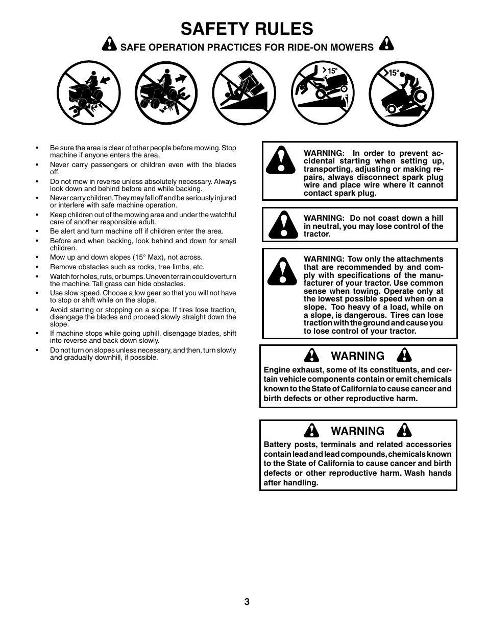 Safety rules, Warning | Poulan 191798 User Manual | Page 3 / 28