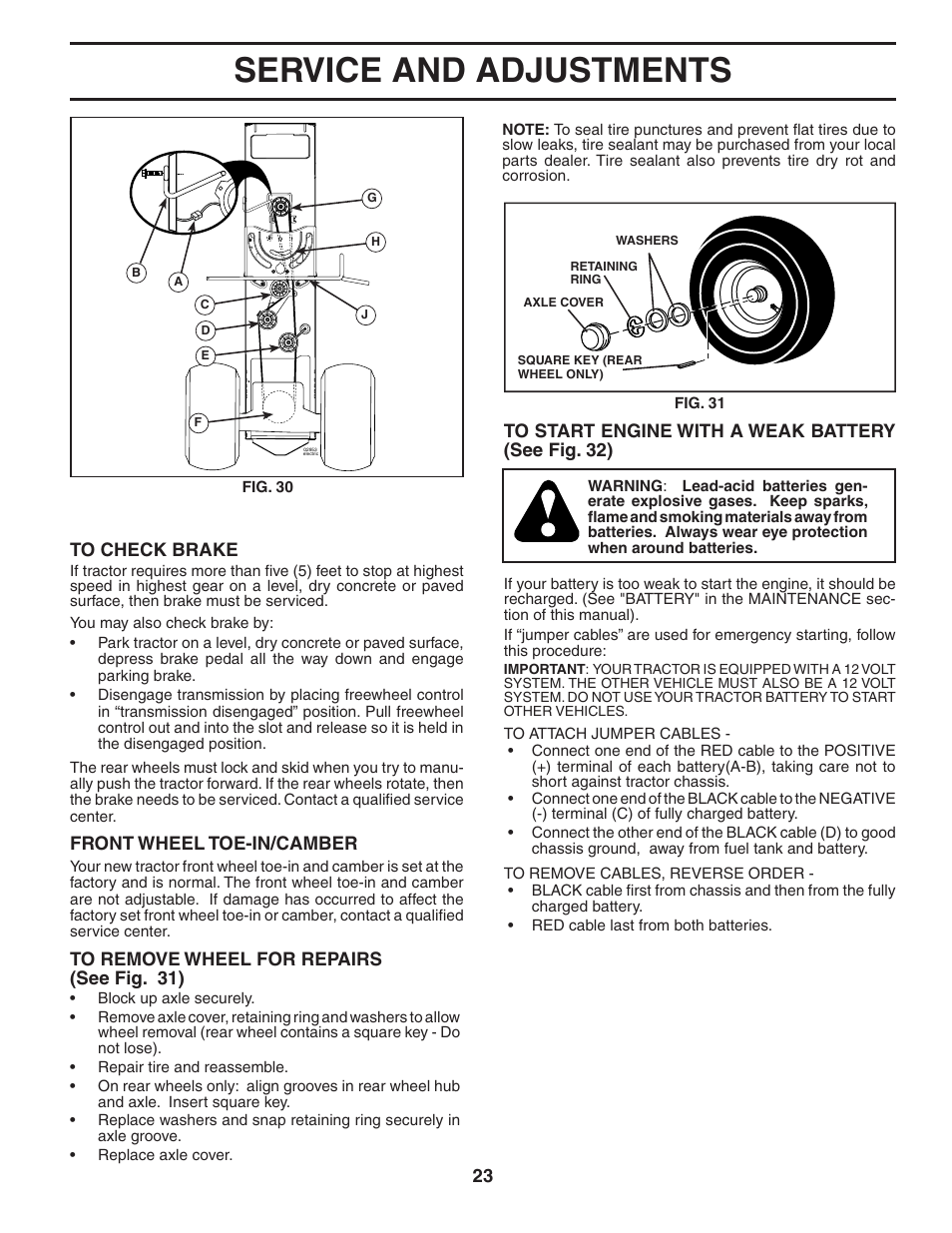 Service and adjustments, Front wheel toe-in/cam ber | Poulan 404402 User Manual | Page 23 / 30