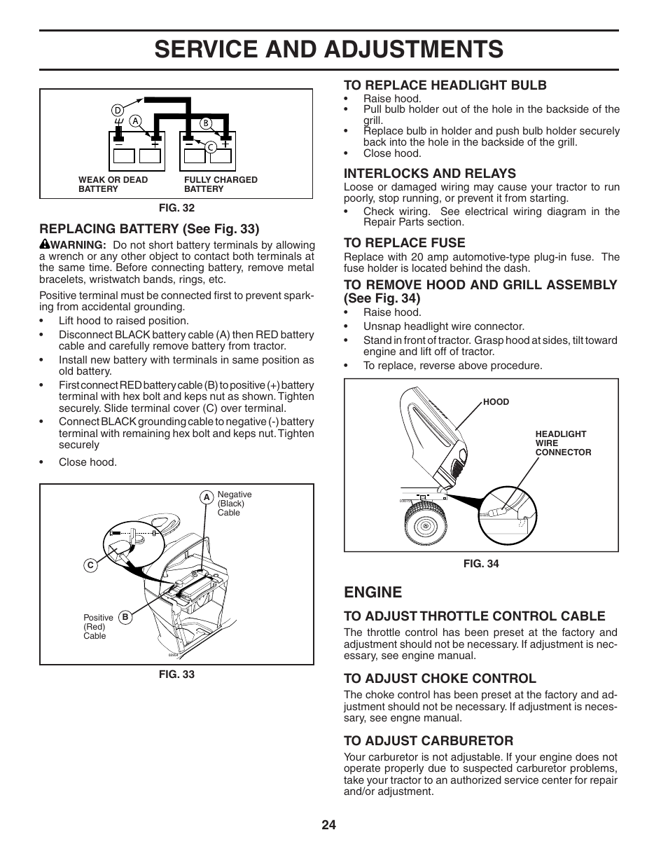 Service and adjustments, Engine | Poulan 404402 User Manual | Page 24 / 30