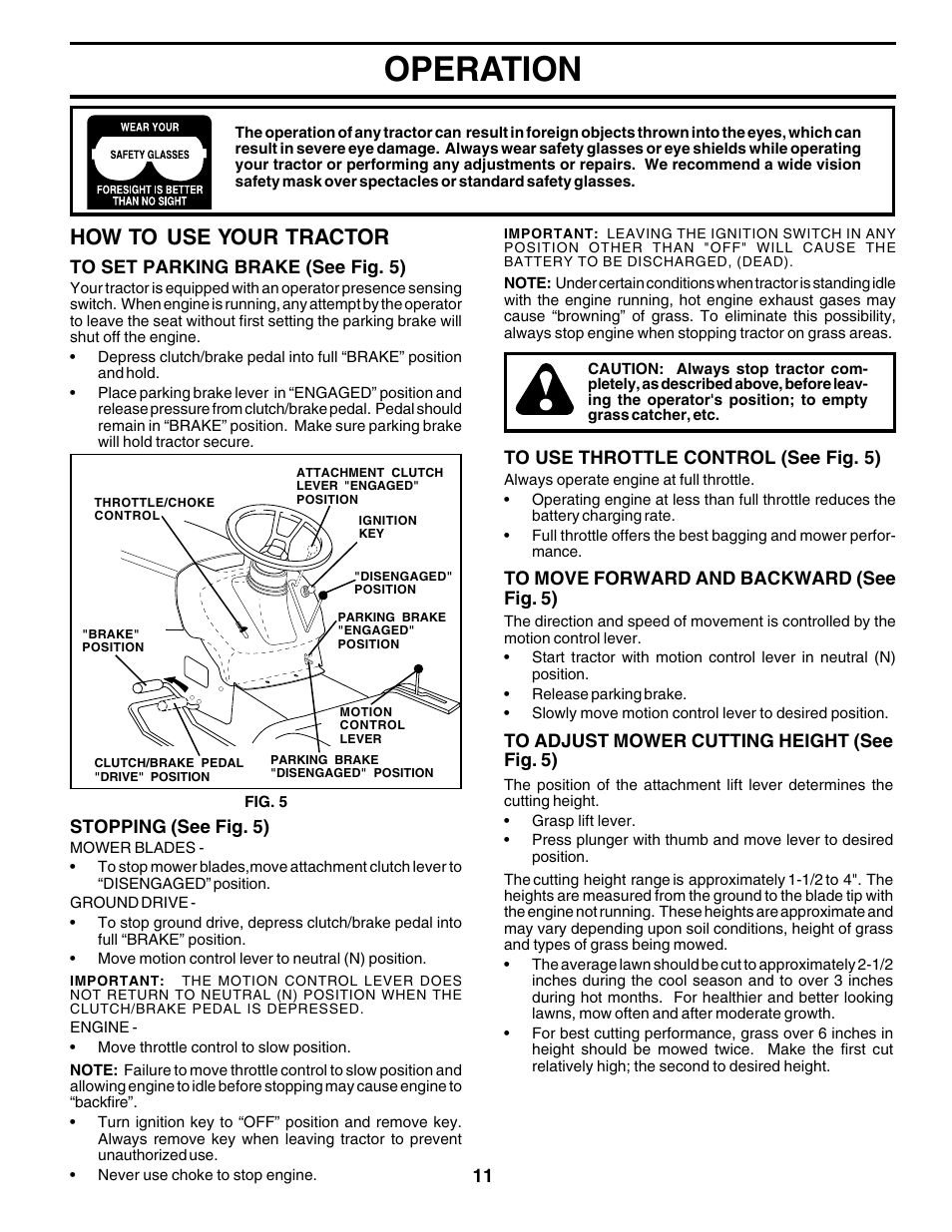 Operation, How to use your tractor | Poulan 178379 User Manual | Page 11 / 48