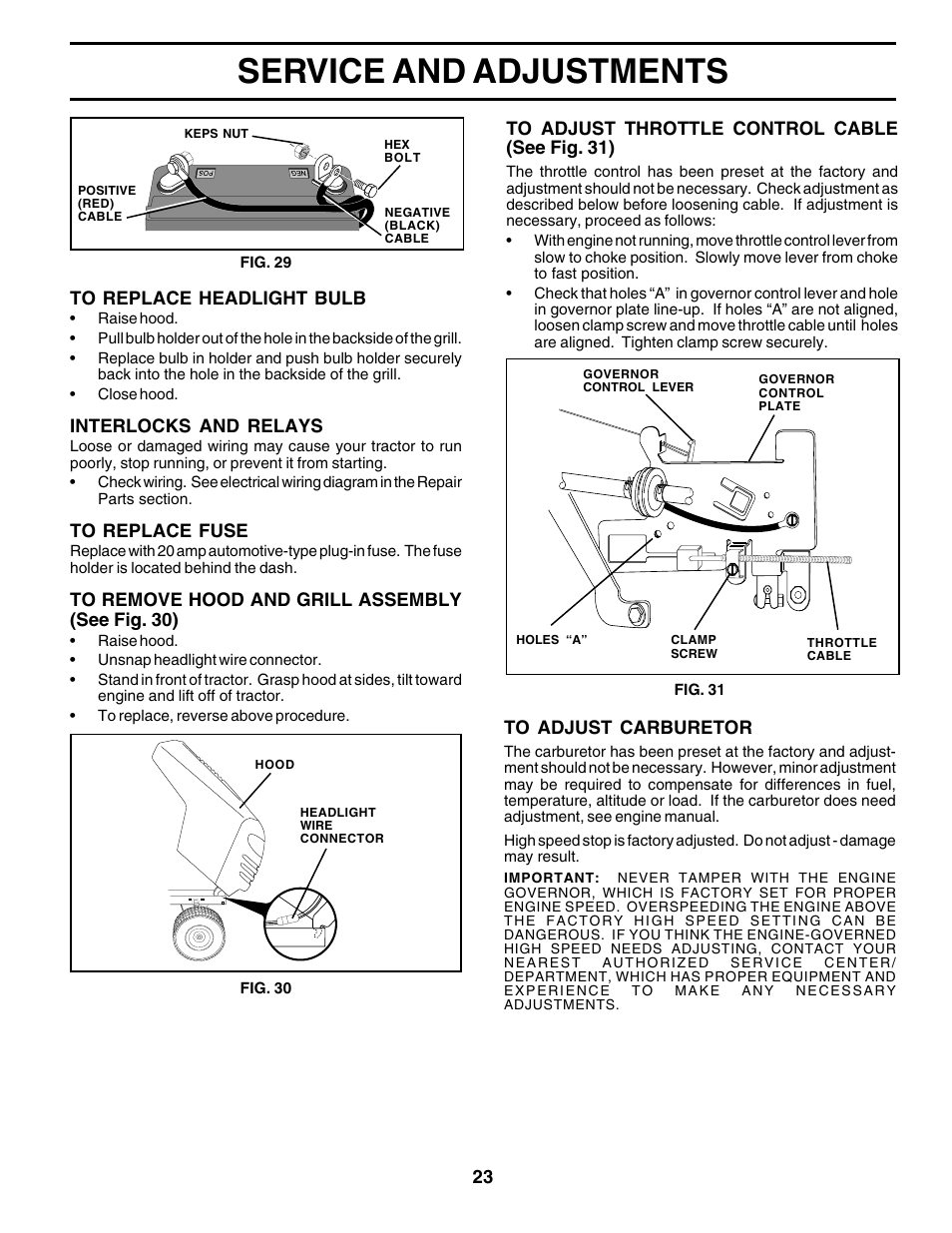 Service and adjustments | Poulan 178379 User Manual | Page 23 / 48