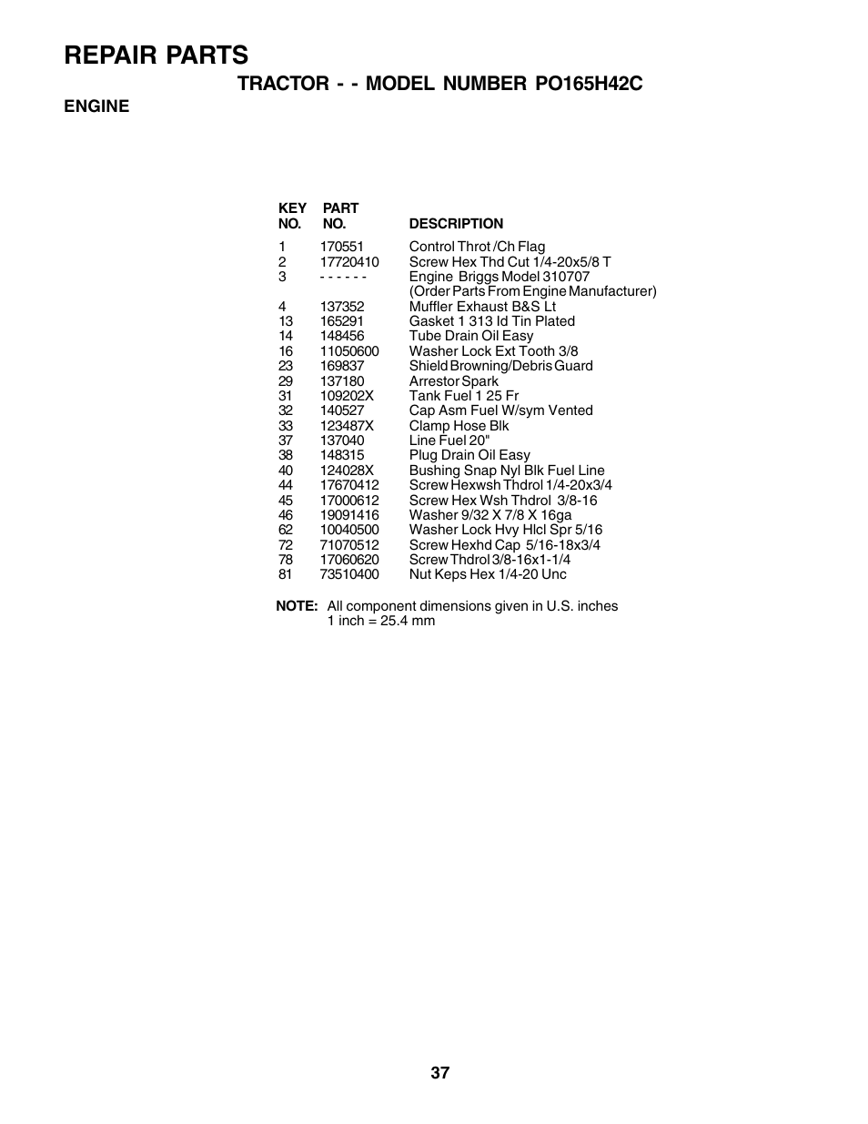 Repair parts | Poulan 178379 User Manual | Page 37 / 48