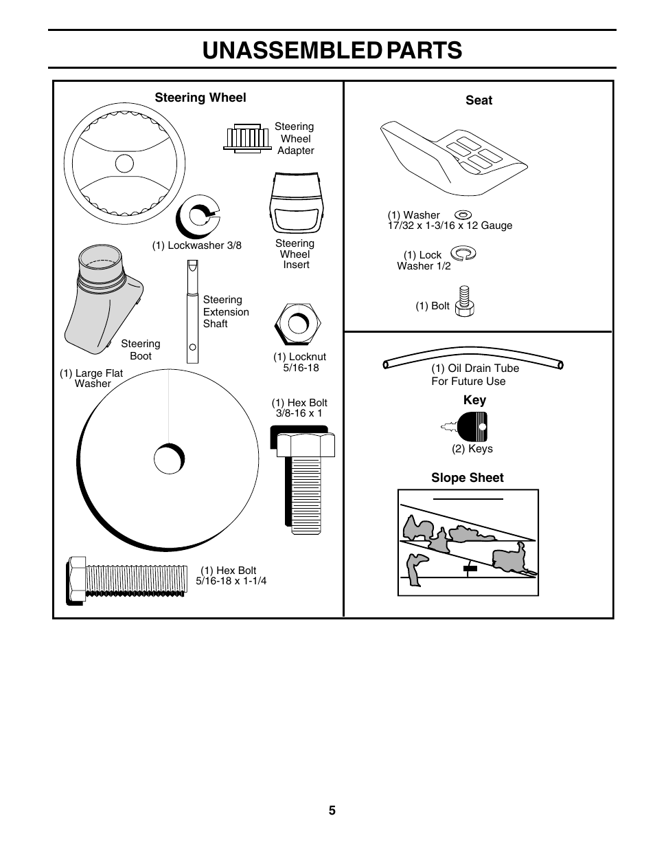 Unassembled parts | Poulan 178379 User Manual | Page 5 / 48