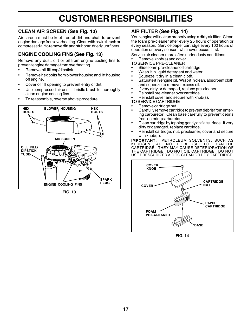 Customer responsibilities | Poulan 176038 User Manual | Page 17 / 48
