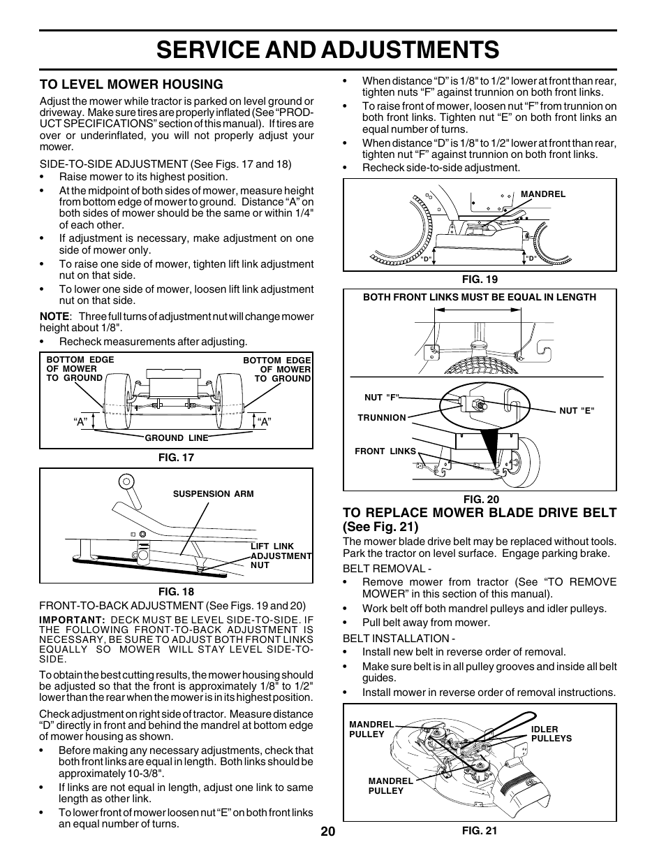 Service and adjustments | Poulan 176038 User Manual | Page 20 / 48