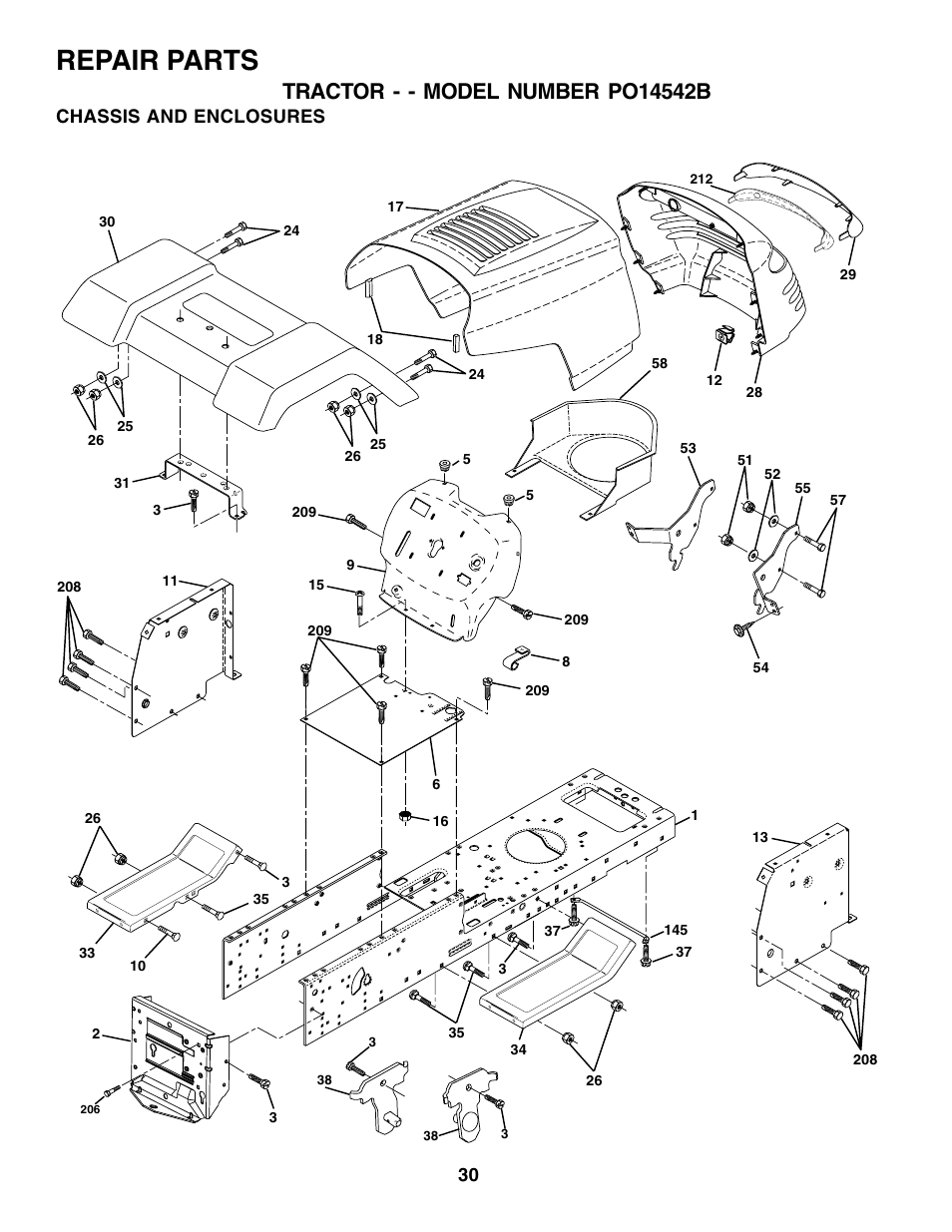 Repair parts, Chassis and enclosures | Poulan 176038 User Manual | Page 30 / 48