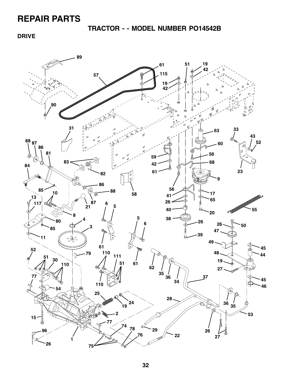 Repair parts, Drive | Poulan 176038 User Manual | Page 32 / 48