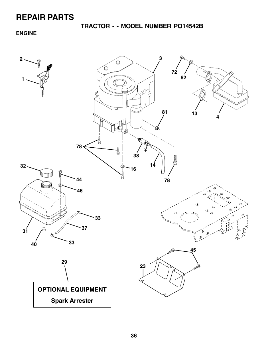 Repair parts | Poulan 176038 User Manual | Page 36 / 48