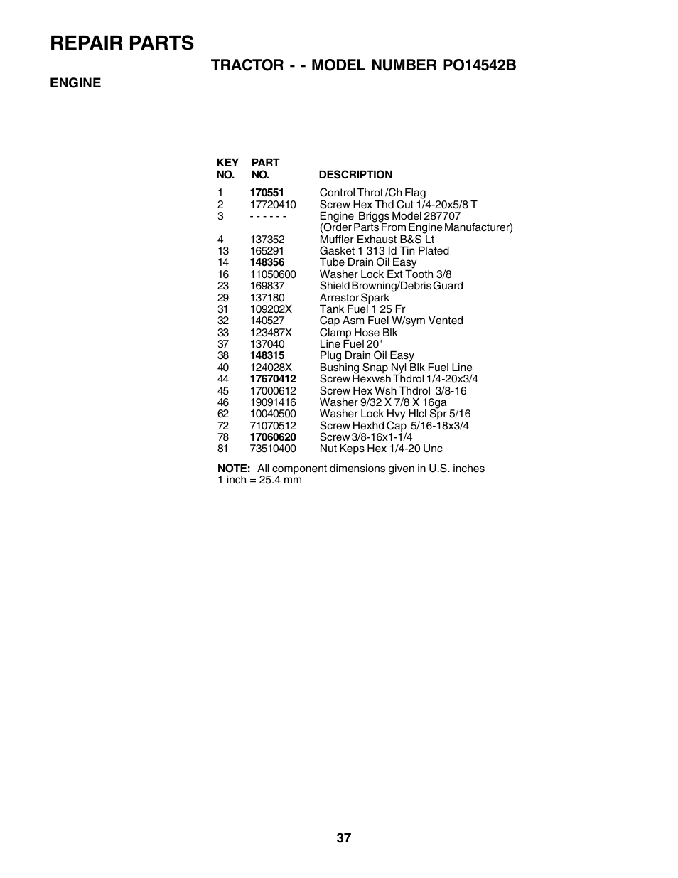 Repair parts | Poulan 176038 User Manual | Page 37 / 48