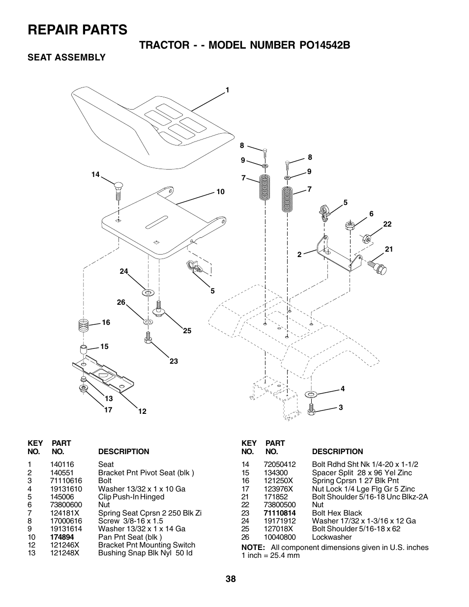 Repair parts | Poulan 176038 User Manual | Page 38 / 48