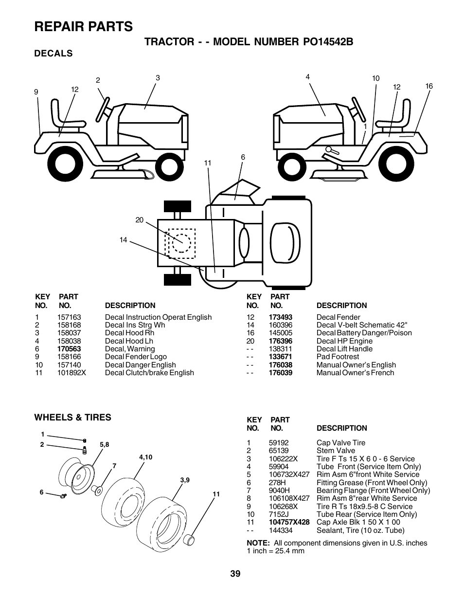 Repair parts | Poulan 176038 User Manual | Page 39 / 48