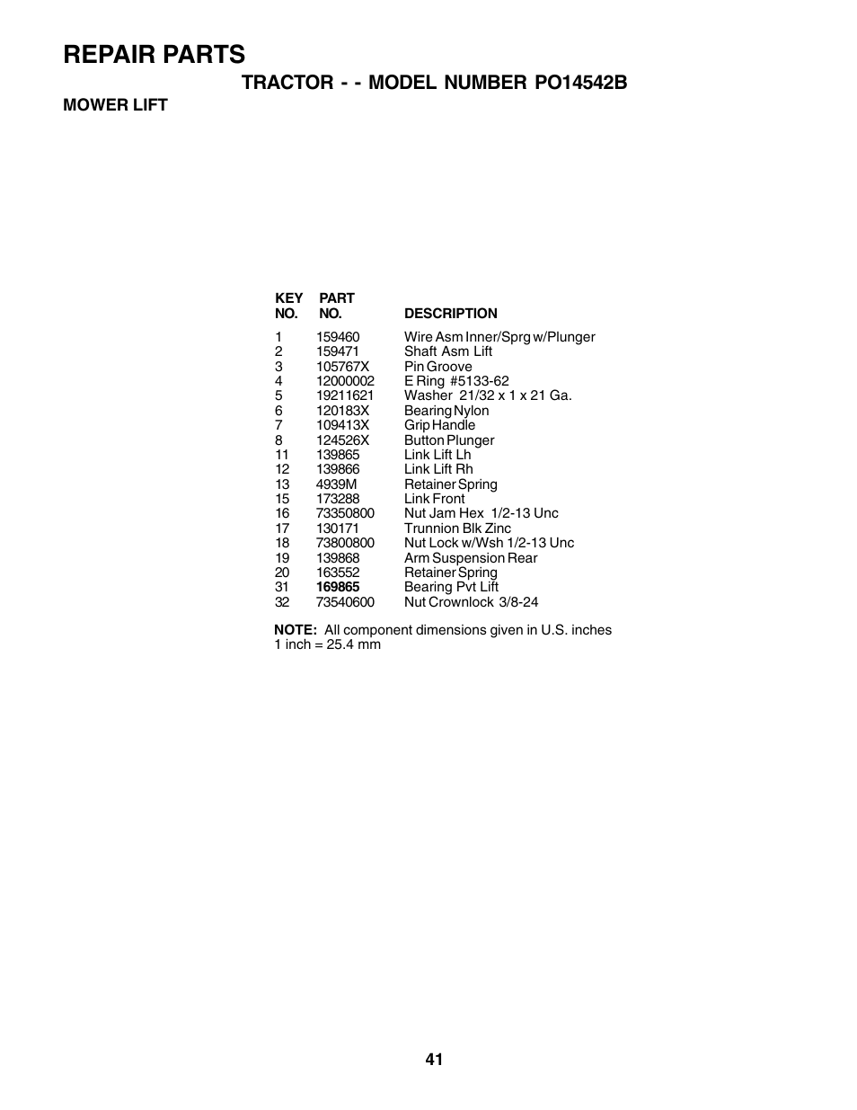 Repair parts | Poulan 176038 User Manual | Page 41 / 48