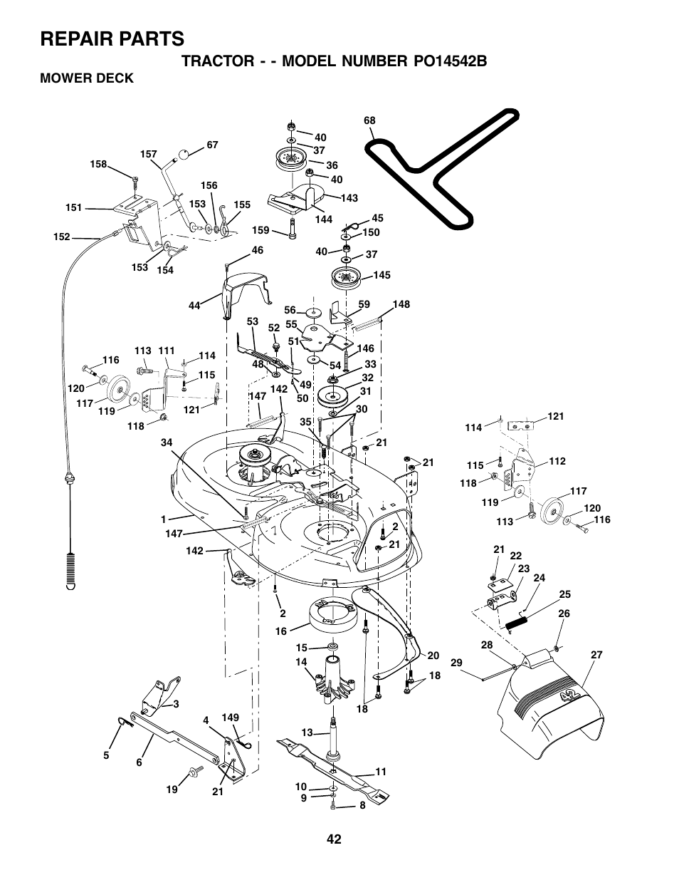 Repair parts, Mower deck | Poulan 176038 User Manual | Page 42 / 48