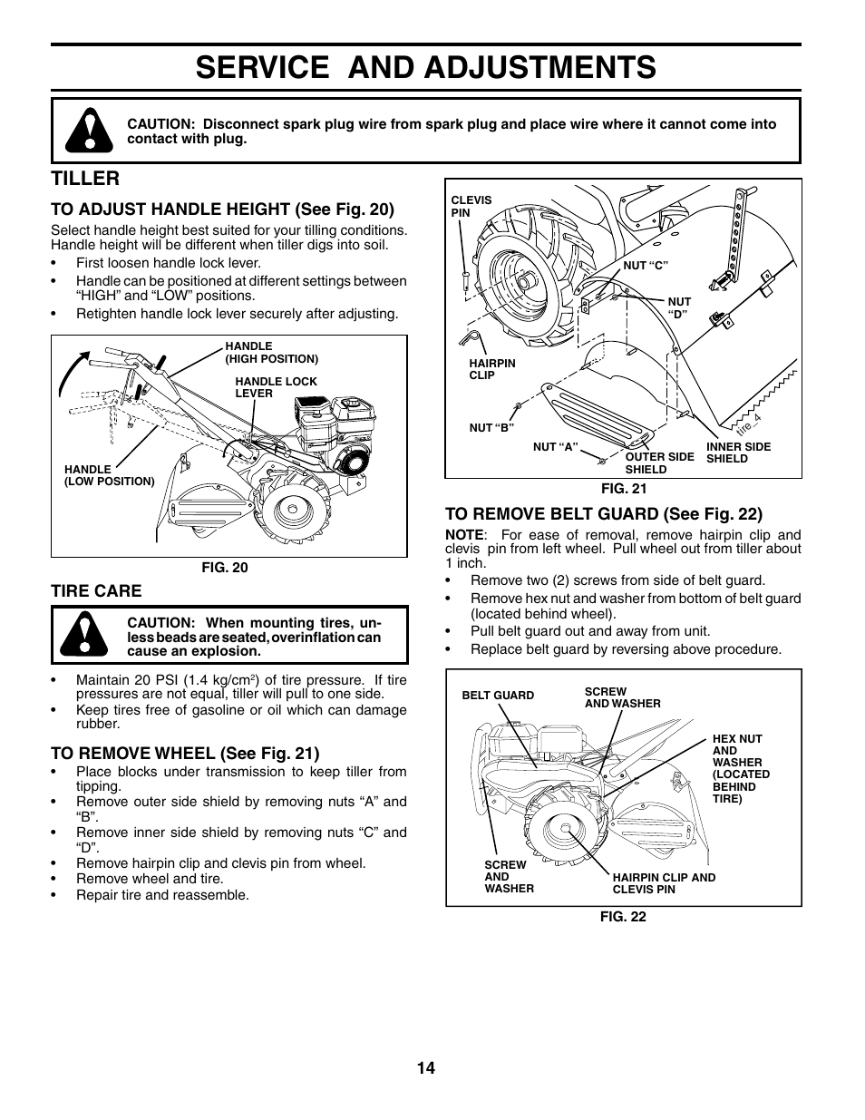 Service and adjustments, Tiller | Poulan 188904 User Manual | Page 14 / 28