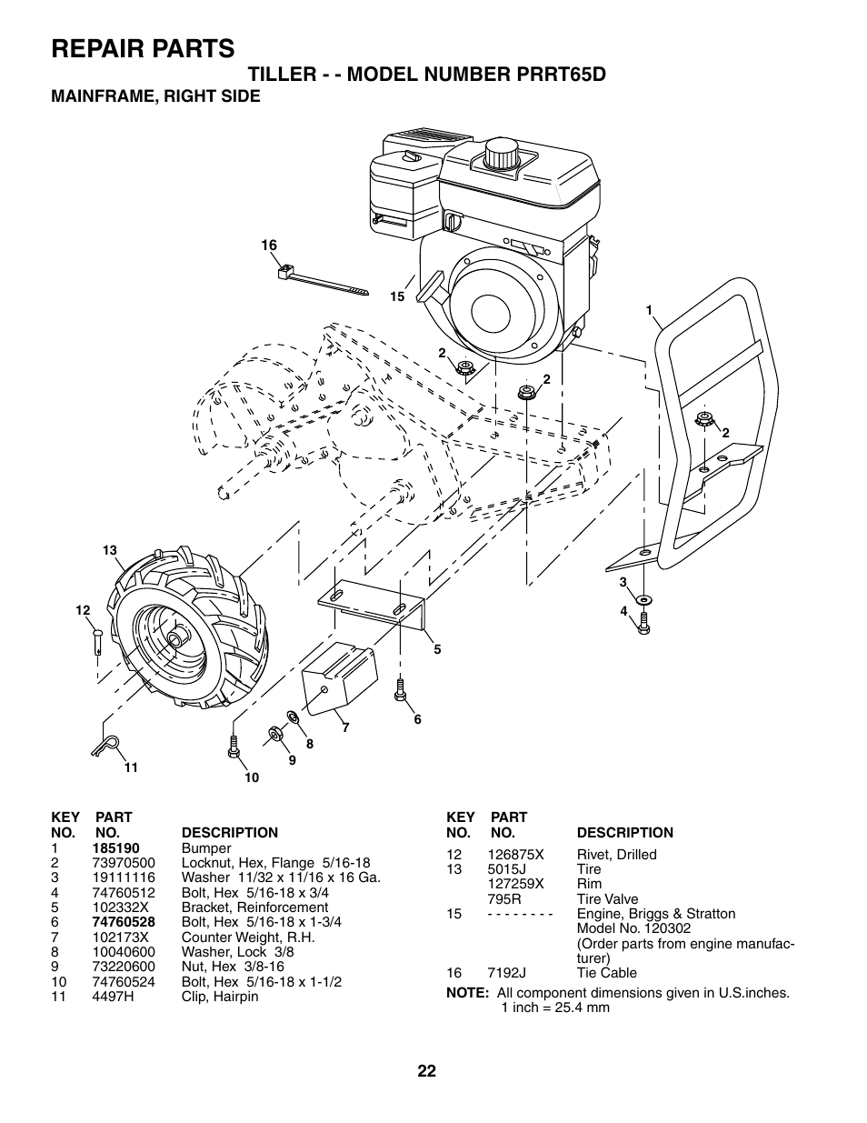Repair parts, Tiller - - model number prrt65d | Poulan 188904 User Manual | Page 22 / 28