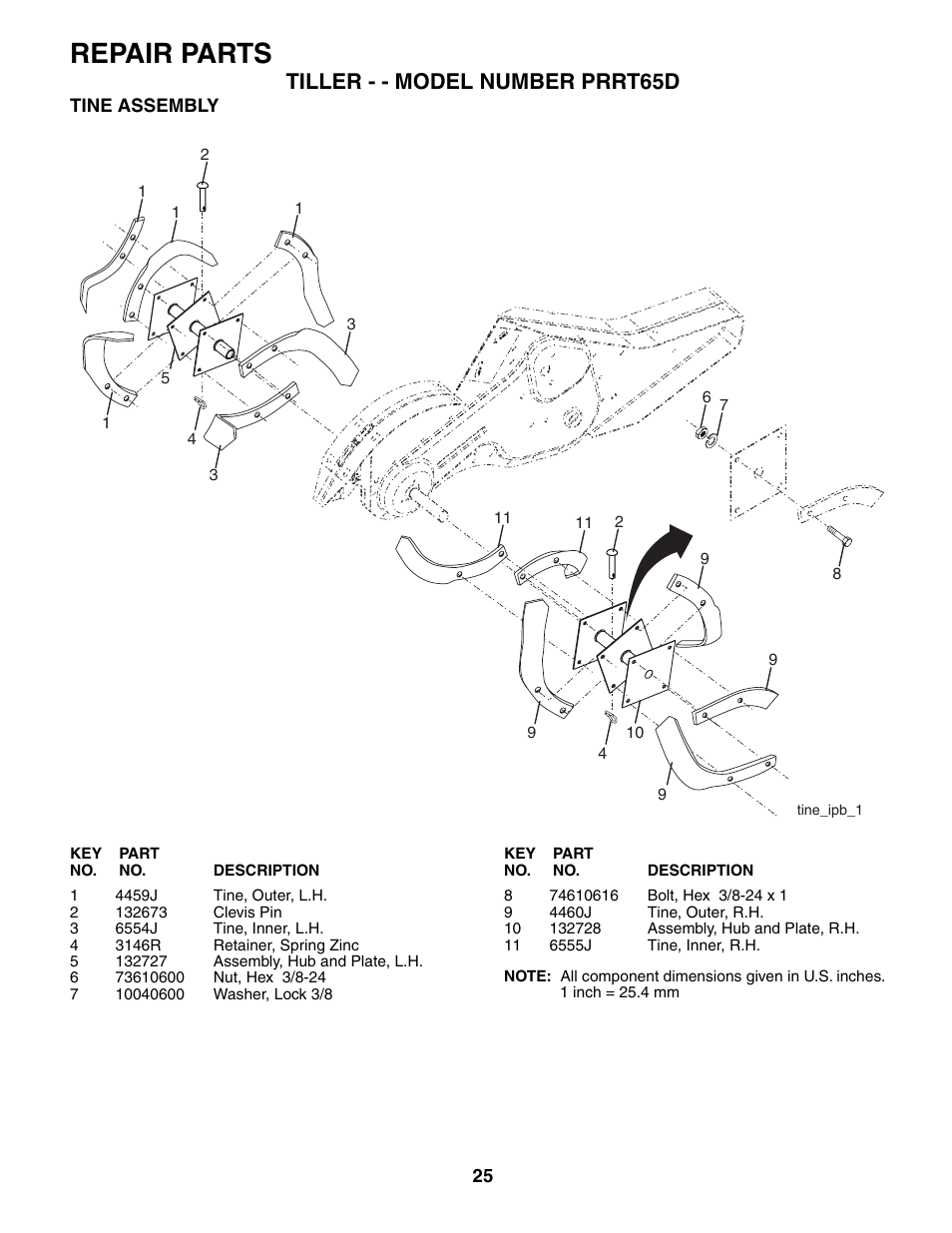 Repair parts, Tiller - - model number prrt65d | Poulan 188904 User Manual | Page 25 / 28