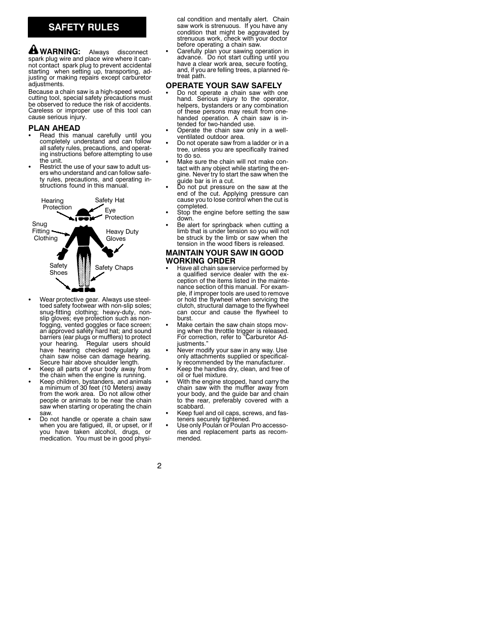 Safety rules | Poulan Pro 295 User Manual | Page 2 / 15