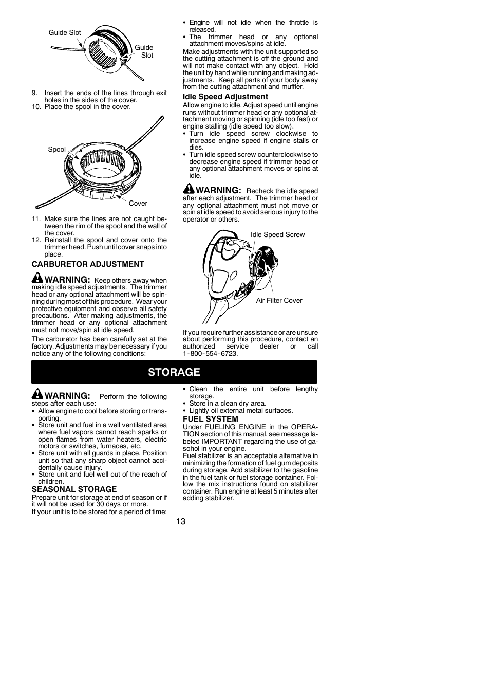 Storage, Warning | Poulan PP025 User Manual | Page 13 / 16