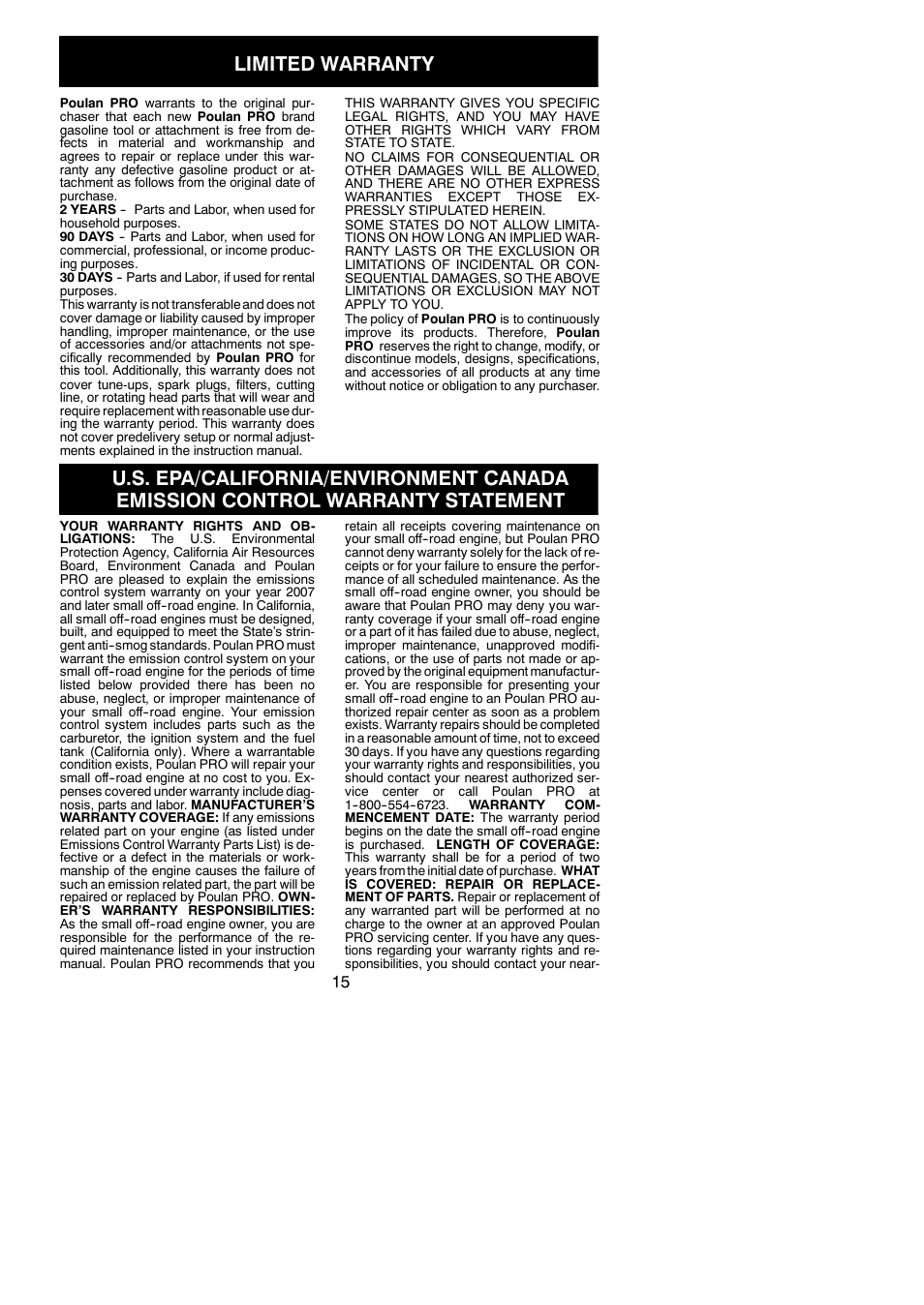 Limited warranty | Poulan PP025 User Manual | Page 15 / 16