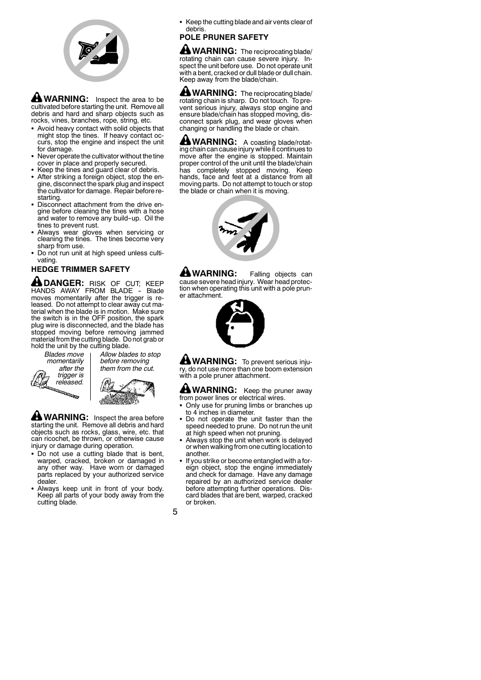 5warning, Danger, Warning | Poulan PP025 User Manual | Page 5 / 16
