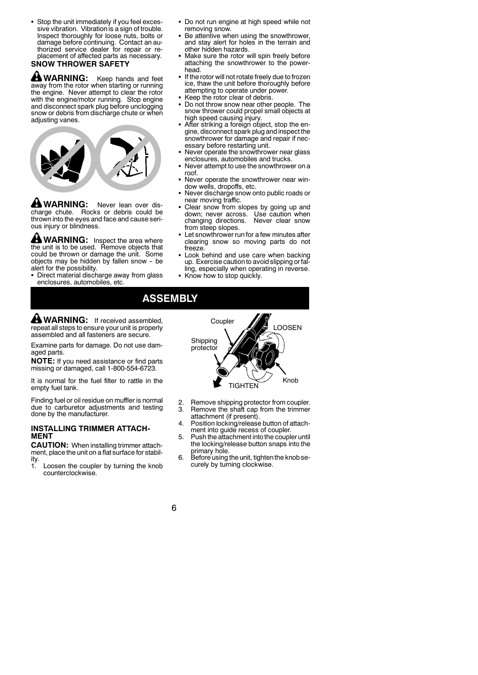 Assembly, Warning | Poulan PP025 User Manual | Page 6 / 16