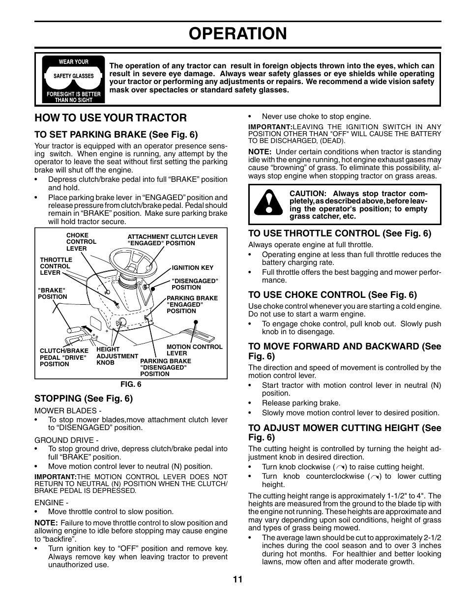 Operation, How to use your tractor | Poulan 184617 User Manual | Page 11 / 48