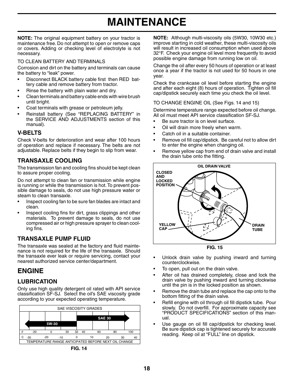 Maintenance, Engine, V-belts | Transaxle cooling, Transaxle pump fluid, Lubrication | Poulan 184617 User Manual | Page 18 / 48