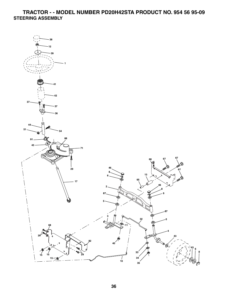 Steering assembly | Poulan 184617 User Manual | Page 36 / 48