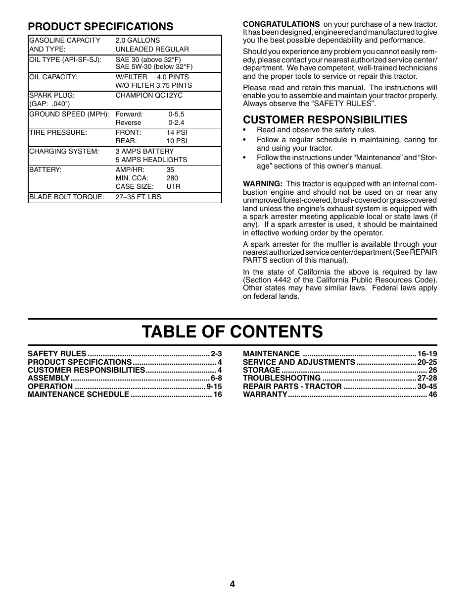 Poulan 184617 User Manual | Page 4 / 48
