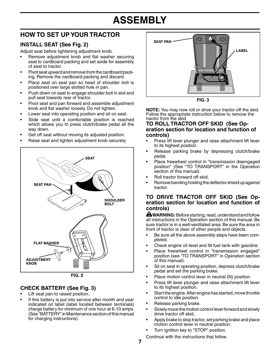 Assembly, How to set up your tractor | Poulan 184617 User Manual | Page 7 / 48