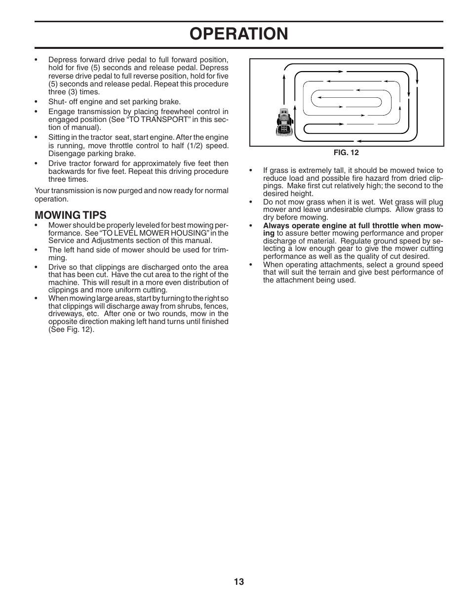 Operation, Mowing tips | Poulan 403808 User Manual | Page 13 / 30