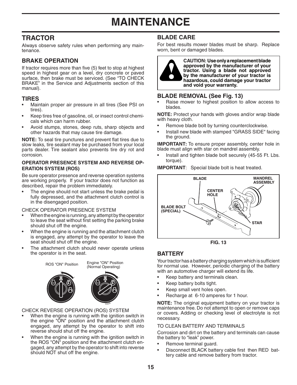 Maintenance, Tractor | Poulan 403808 User Manual | Page 15 / 30