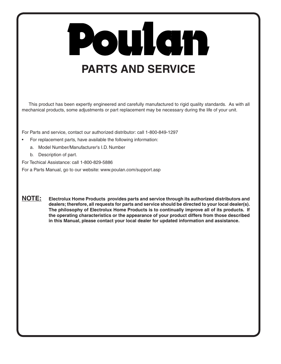 Parts and service | Poulan 403808 User Manual | Page 30 / 30