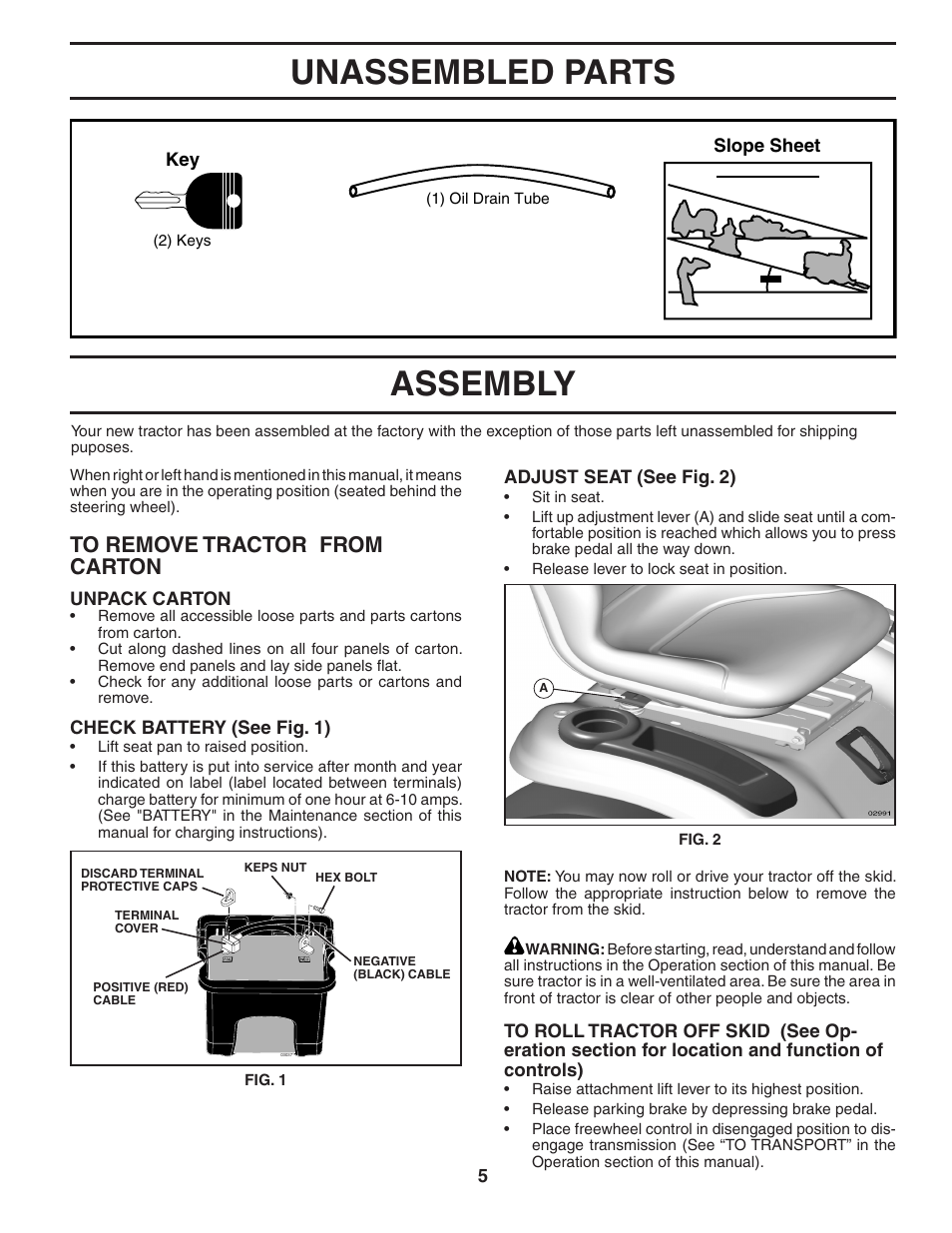 Unassembled parts, Assembly | Poulan 403808 User Manual | Page 5 / 30