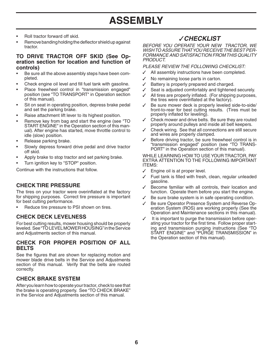 Assembly, Checklist | Poulan 403808 User Manual | Page 6 / 30