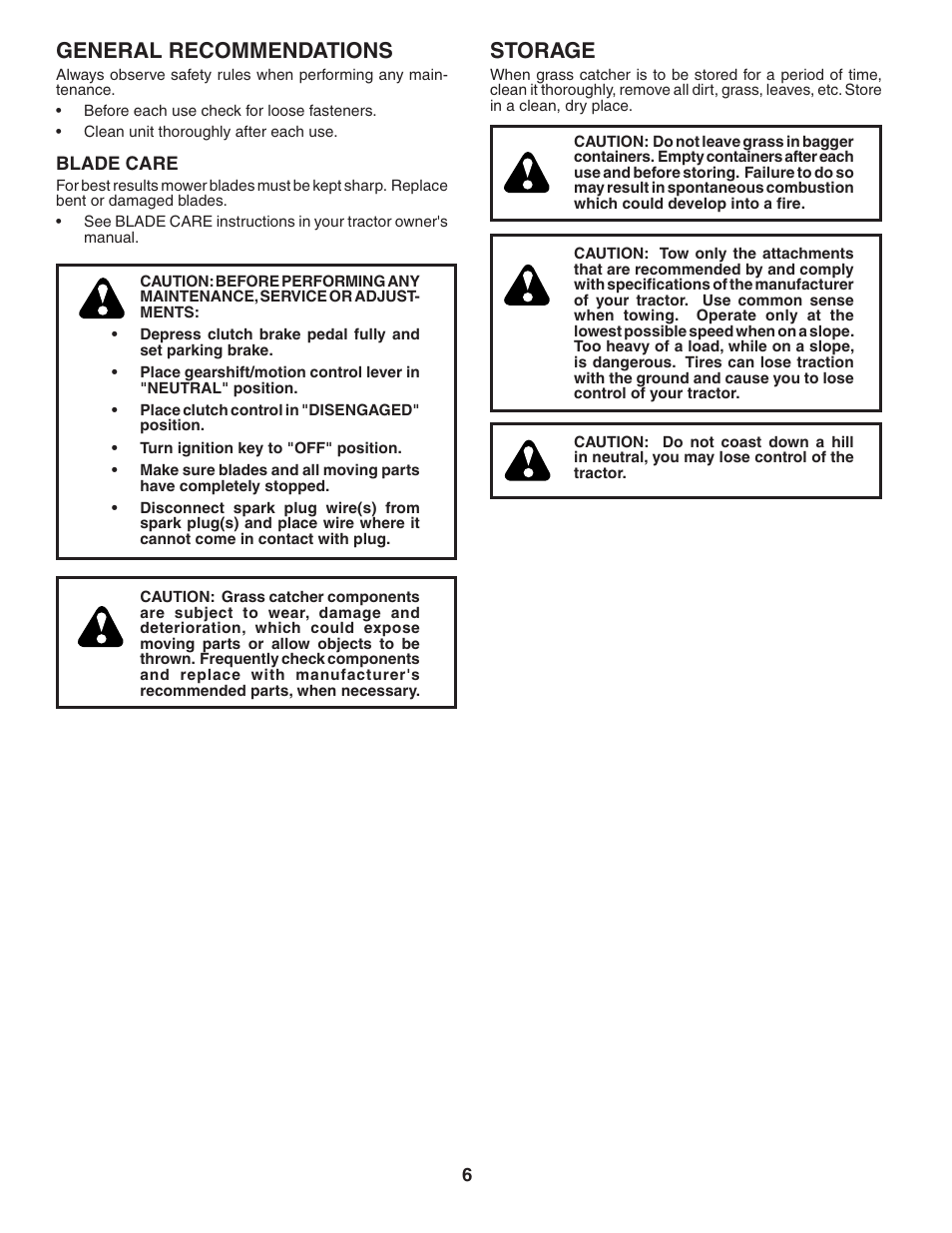 Storage, General recommendations | Poulan LTGTB48A User Manual | Page 6 / 8