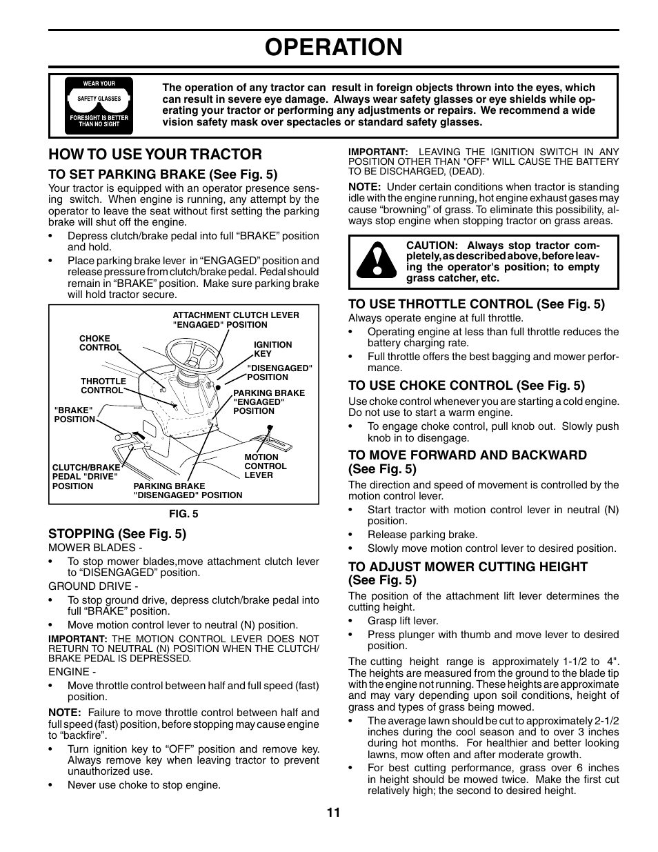 Operation, How to use your tractor | Poulan 195620 User Manual | Page 11 / 30