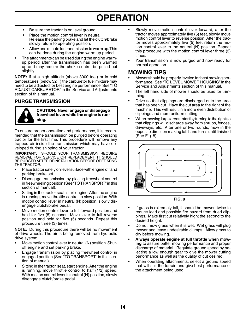 Operation, Mowing tips | Poulan 195620 User Manual | Page 14 / 30
