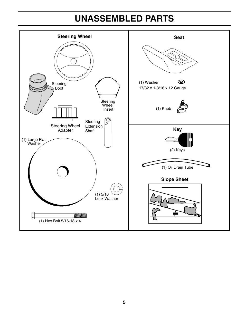 Unassembled parts | Poulan 195620 User Manual | Page 5 / 30