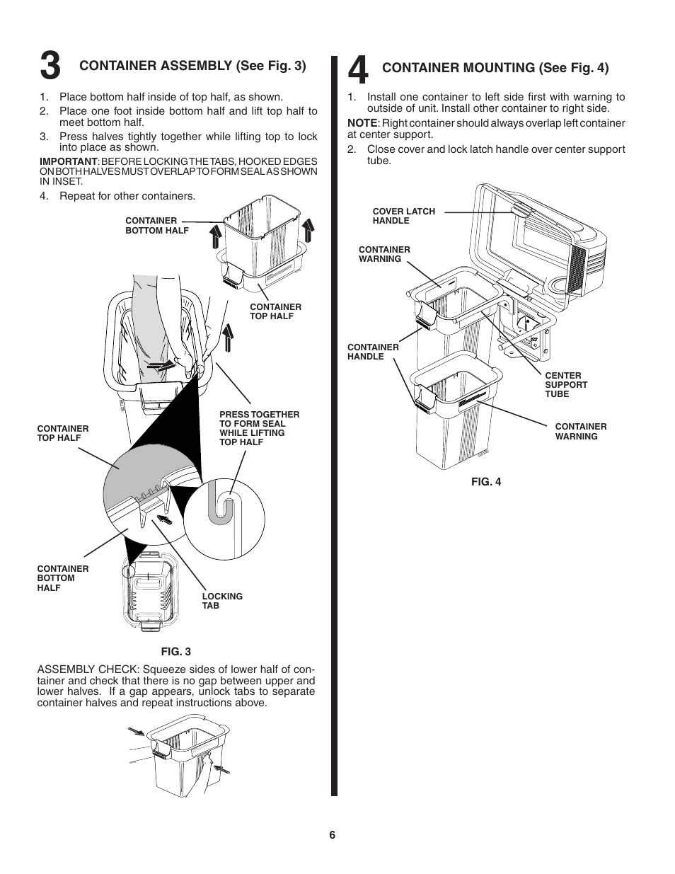 Container mounting (see fig. 4), Container assembly (see fig. 3) | Poulan 183187 User Manual | Page 6 / 13