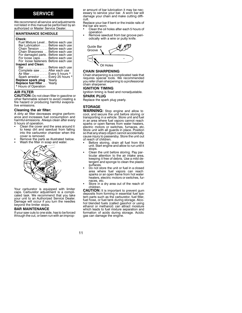 Service | Poulan 530087857 User Manual | Page 11 / 13