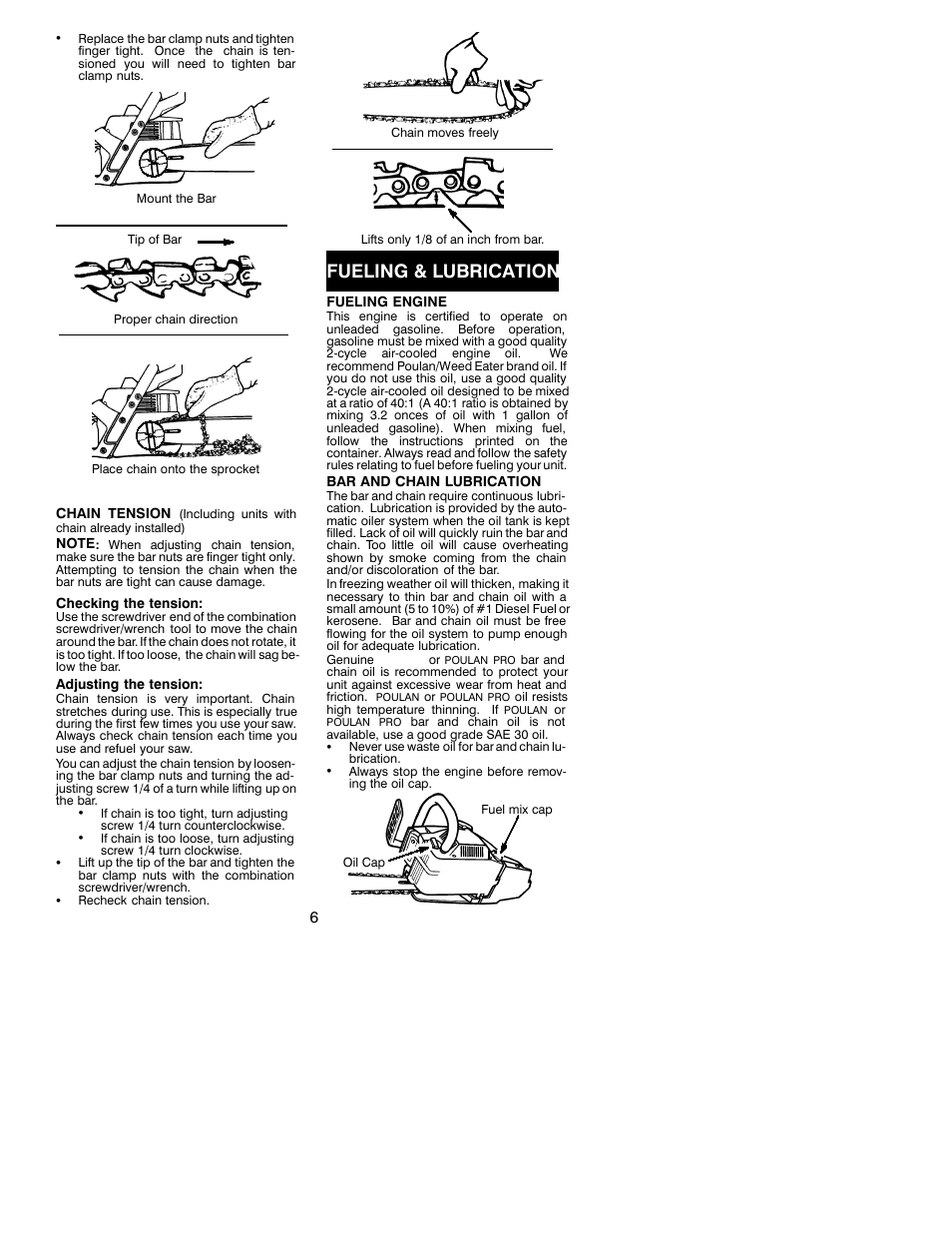 Fueling & lubrication | Poulan 530087857 User Manual | Page 6 / 13