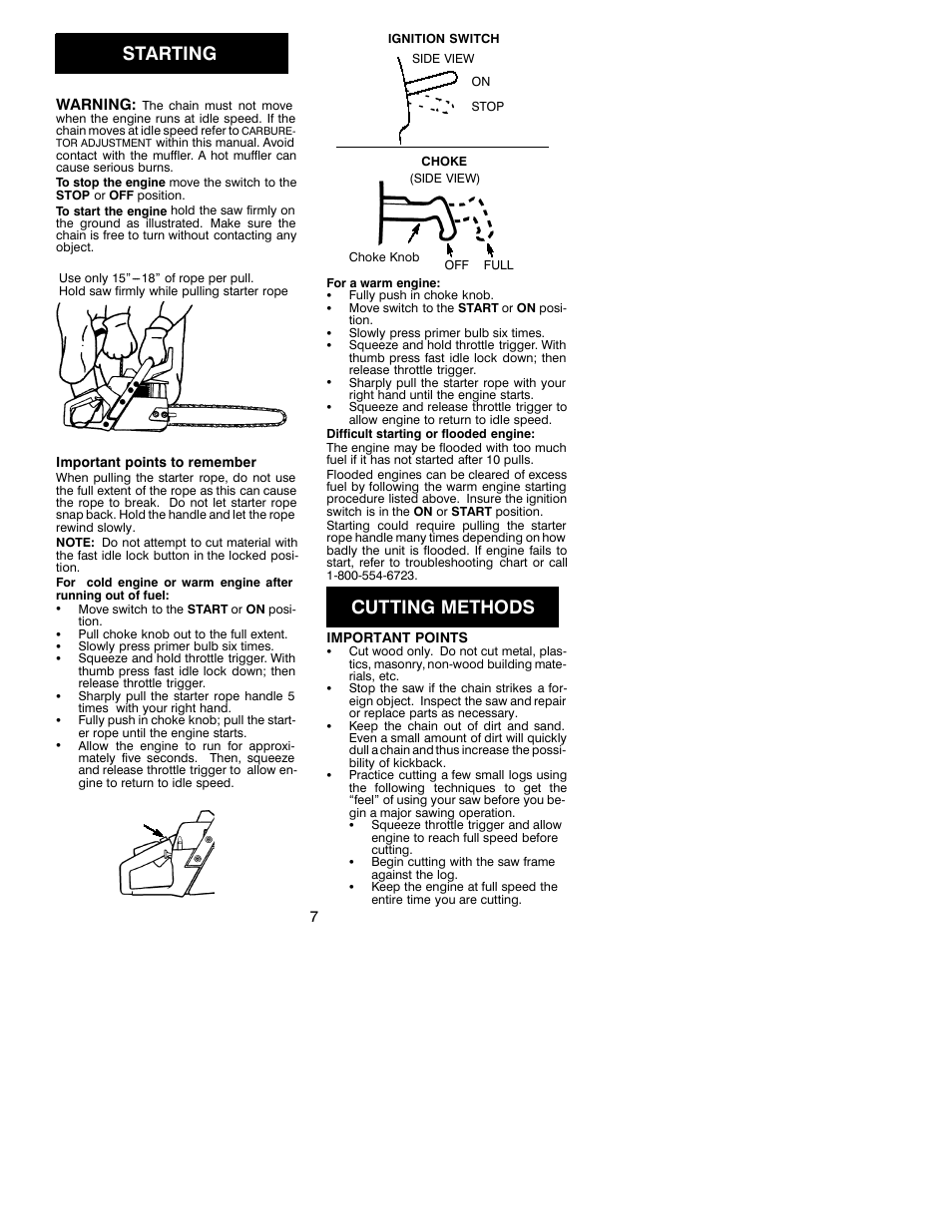 Starting, Cutting methods | Poulan 530087857 User Manual | Page 7 / 13