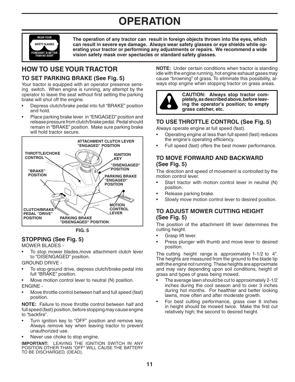 Operation, How to use your tractor | Poulan XT185H42LT User Manual | Page 11 / 30