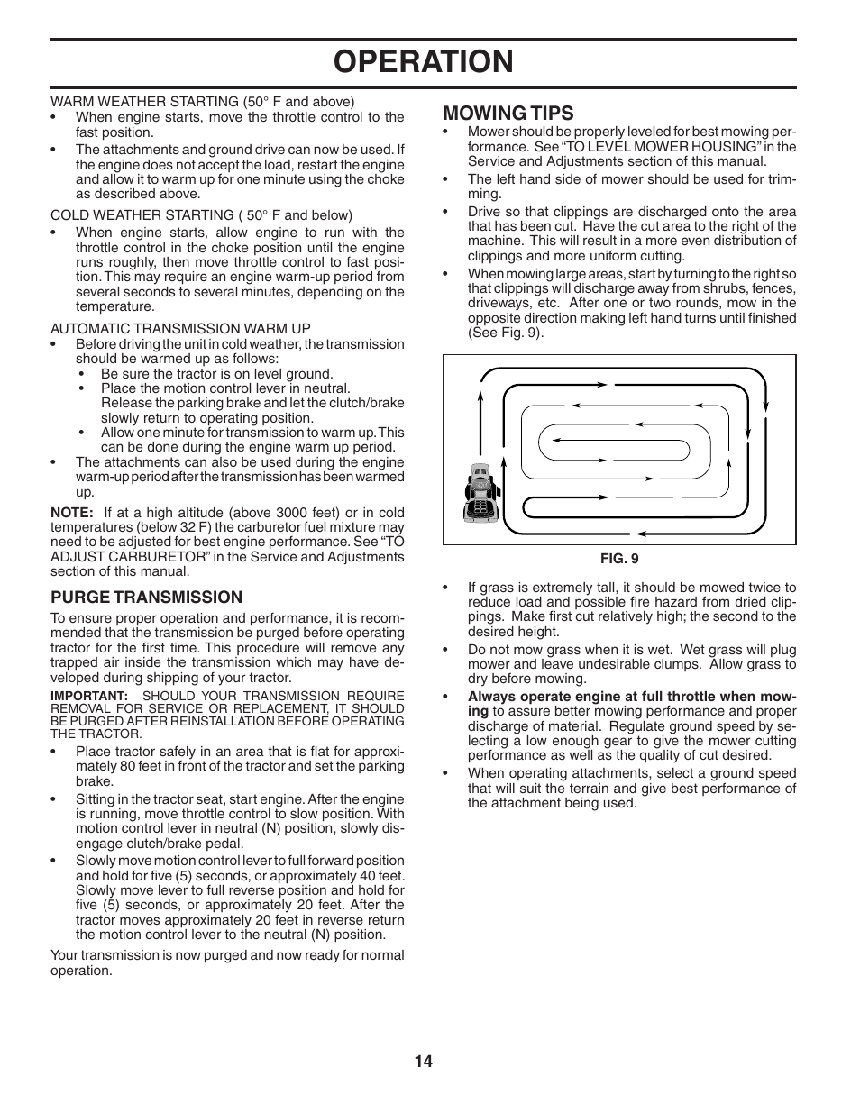 Operation, Mowing tips | Poulan 194992 User Manual | Page 14 / 30