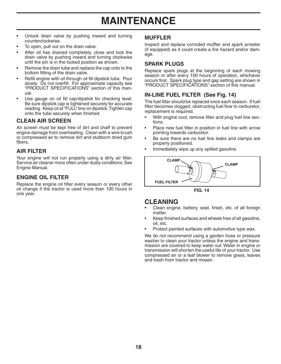 Maintenance, Cleaning | Poulan 194992 User Manual | Page 18 / 30