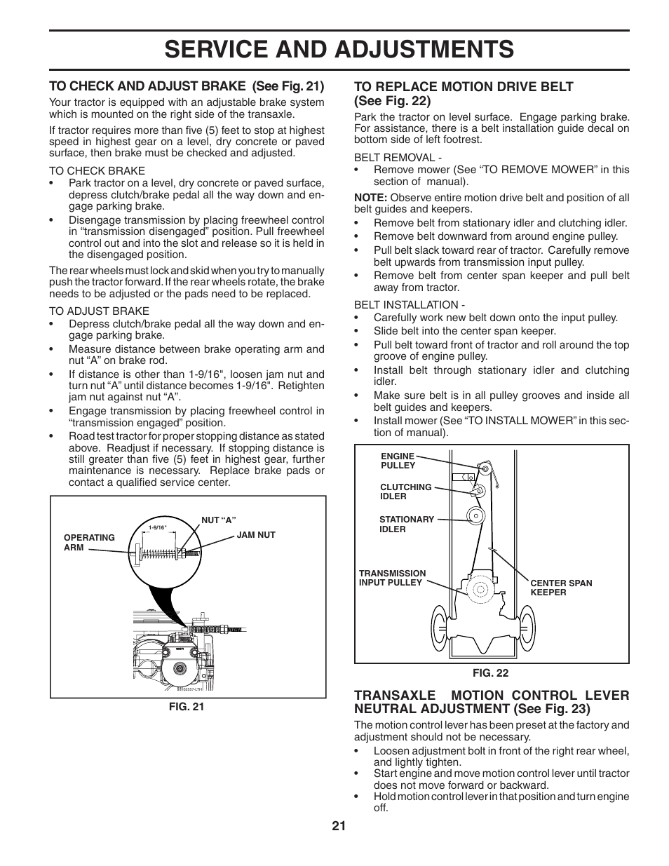 Service and adjustments | Poulan 194992 User Manual | Page 21 / 30